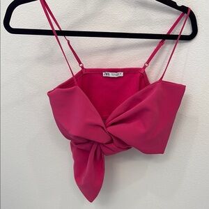 Zara Pink Tie Front Crop Top